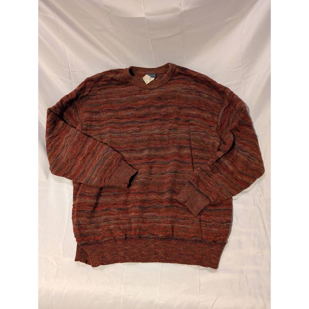 BOTTO Mens XL Multicolor Striped 3D Knit Wool Blend Knit Sweater Made in Italy